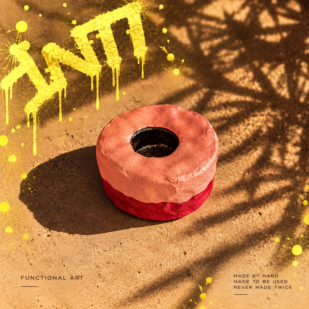 INTI 010 handmade incense holder in coral pink with a bold red base