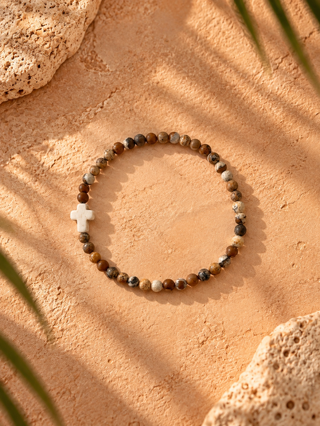 INTI Picture Jasper + Cream Resin Cross Bracelet