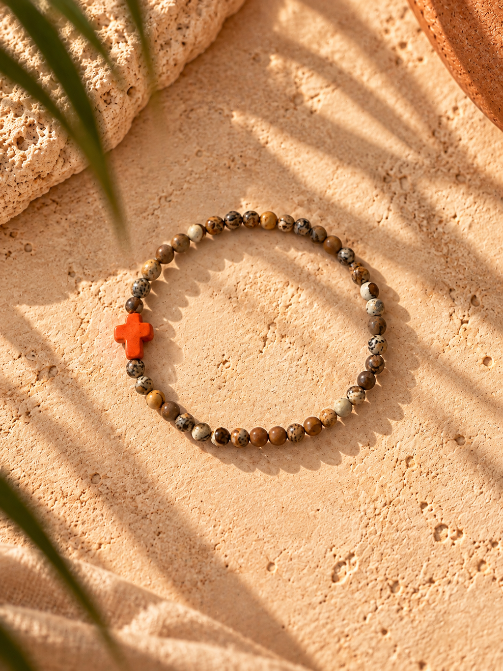 INTI Picture Jasper + Orange Resin Cross Bracelet