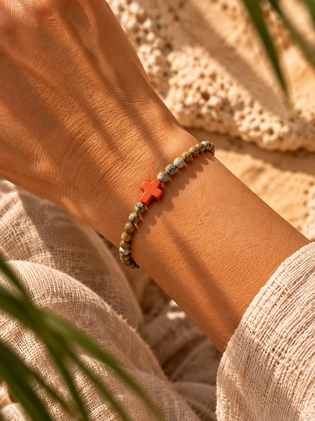INTI Picture Jasper + Orange Resin Cross Bracelet