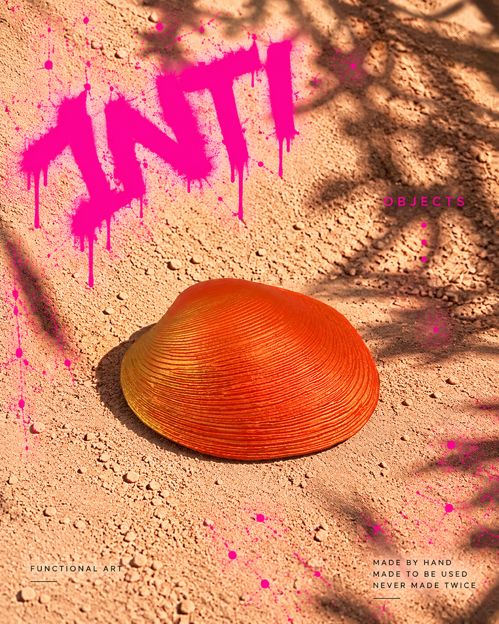INTI 002 hand-painted shell, fiery red and orange with yellow flashes and black splatter, alternate view