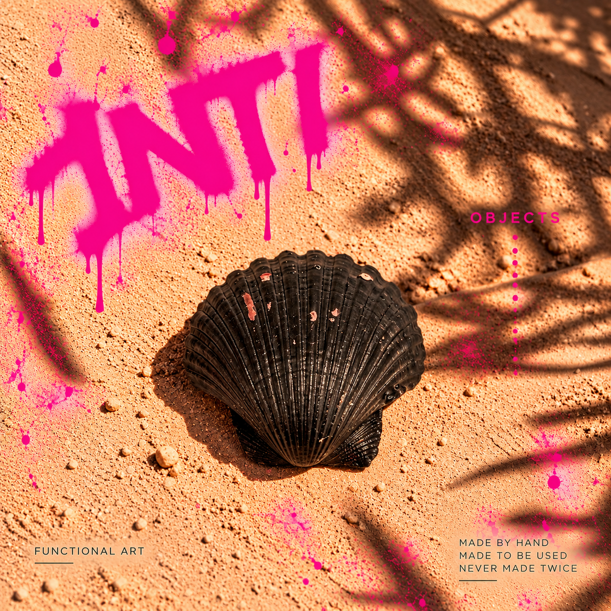 INTI 005 hand-painted shell, scallop shell in fiery red fading to golden yellow, alternate view